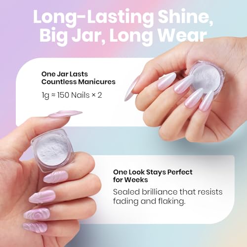 Gelab cosmetics LLC Beetles Chrome Nail Powder 2 Jars White and Purple Pearl Crome Nail Powder for Gel Nail Mirror Effect Glitter Manicure Kit Pigment Nails Art Design 2 Pcs