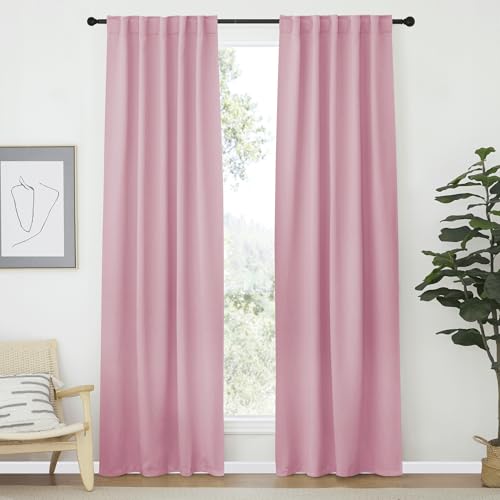 NICETOWN Short Curtain Blackout Panels Window Draperies - (Rouge Pink Color) 42-Inch Wide x70-Inch Long, 2 Pieces, Home Decoration Light & Noise Reducing Room Darkening Drapes for Play Room