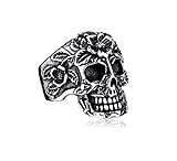 anillo calavera mexicana Te seducirá por su finura de fabricación y su composición de acero inoxidable que le da un aspecto envejecido.
