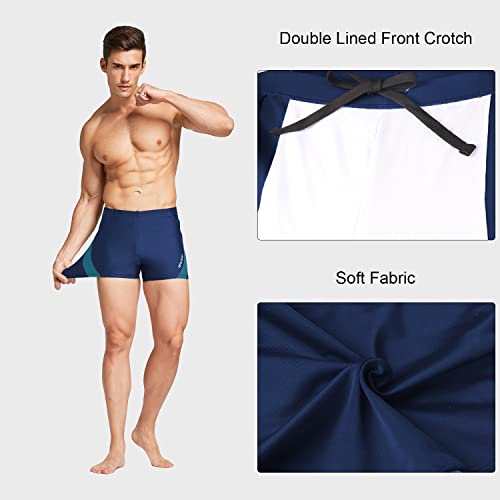 Baleaf Men's Square Leg Athletic Swim Jammers Durable Training Splice Swimsuit Blue/Teal Green Xl #TOP4