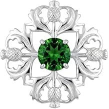 Alexander Castle 925 Sterling Silver Scottish Thistle Brooch Pin with Emerald CZ Stone & Jewelry Gift Box - Scottish Gift for Women