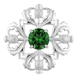 Alexander Castle Women's 925 Sterling Silver Scottish Thistle Brooch Pin with Emerald CZ Stone - with Jewellery Gift Box - Scottish Gift for Women