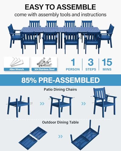 Image of YEFU Outdoor Patio Dining Sets: All Weather 12 Piece Dining Table Set for 10 with Umbrella Hole & Aluminum Frame - Outdoor Furniture Patio 2 Table and 10 Chairs for Outside Backyard /Porch /Deck Blue