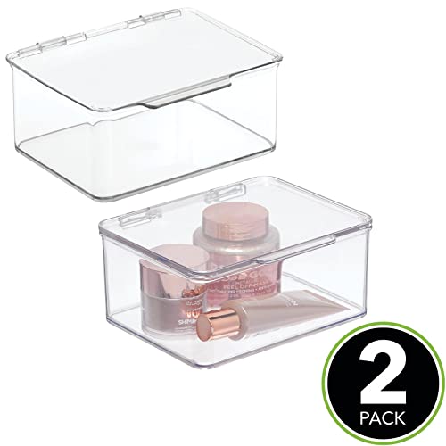 Mdesign Plastic Cosmetic Storage Organizer Box Containers With Hinged Lid For Bedroom, Bathroom, And Vanity Shelf Or Cabinet, Holds Masks, Palettes, Lotion, Astringents, Or Nail Polish, 2 Pack - Clear #TOP1