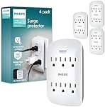 Philips 6-Outlet Extender Surge Protector, 4 Pack, Wall Tap, 900 Joules, 3-Prong, Space Saving Design, Protection Indicator LED Light, ETL Listed, White, SPP3469WA/37