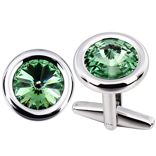 HAWSON Cufflinks Set for Men and Women Silver with Swarovski Crystal Cuff Links for Formal Business Wedding Shirts in Gift Box (Light Green)