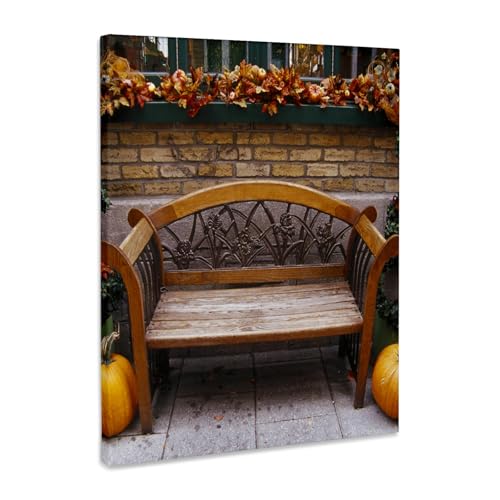 3dRose Canada, Quebec, Quebec City, park benches, fall leaves-CN10 THA0066 - Tom Haseltine Museum Grade Canvas Wrap 8x10