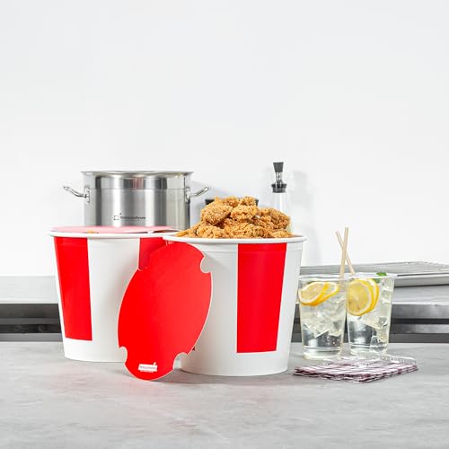 Restaurantware-Bio Tek 170 Ounce Chicken Buckets With Lids, 100 Greaseproof Paper Chicken Buckets - Vented Lids, Freezable, Red And White Paper Disposable Bucket, For Restaurants And Cafes by Restaurantware - Used condition - Image 8