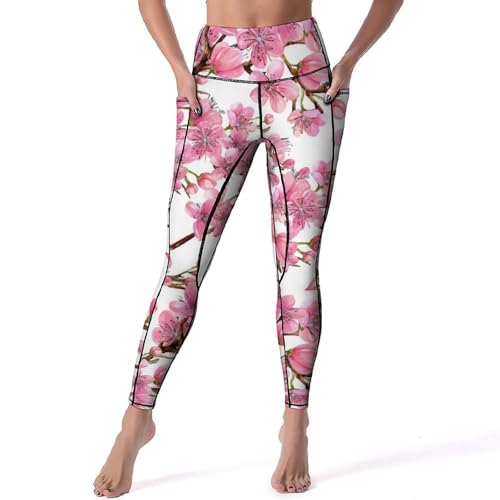 Legging de sport taille haute fleur de pêcher pour femmes en taille S