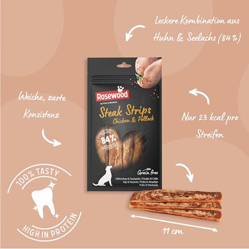 Rosewood Steak Strips Huhn & Seelachs – Weiche Leckerlis für Hunde, hoher Fleisch-/Fischanteil, fettarm, ohne Getreide… – Ansicht 3
