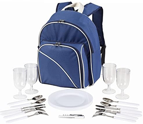 Luxury 4 Person Picnic Backpack Hamper Rucksack, Cutlery Included and Cooler Compartment
