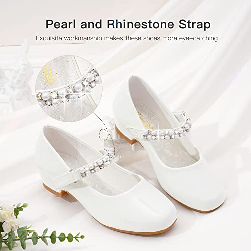 Girls Dress Shoes High Heels White Toddler Mary Jane Shoes For Girls First Communion Wedding Party Flower Girl Shoes For Kids Size 4(3201White 4) #TOP3