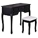 Giantex Tri Folding Oval Mirror Wood Bathroom Vanity Makeup Table Set with Stool &7 Drawers (Black)