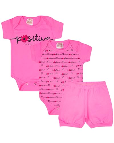 Kit 3 Peças Body Bebê Estampado Manga Curta com Short Roupa Bebe Algodão para Menino ou Menina (M, M