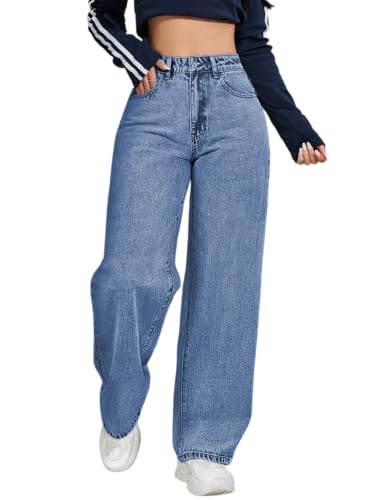 Image of Celary Women High Waisted Wide Leg Jeans||Stretch Denim Palazzo Pants||Casual Loose Fit Straight Jeans for Women & Girls