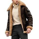 Chamarras De Borrego Para Hombre Chaqueta De Invierno Piel Sintética Para Hombre Abrigo Con Cuello Piel Con Forro Sherpa Café Medio