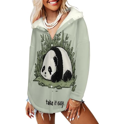 Manteaux polaire femme sweat à capuche panda de la forêt de bambous veste peluche oversize vert