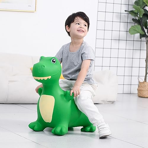 INPANY Kids Bouncy Dinosaur Hopper Toys for 2 Year Old Boy Gifts, Toddler Inflatable Animal Hopping Horse, Bouncing Buddies, Ride on Rubber Bouncer, Indoor Outdoor Birthday Gift Toy for 3 4 Yr Girl