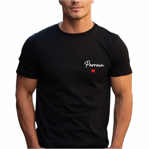 T-shirt 'Parrain' – Cadeau pour parrain, Idée baptême, anniversaire, T-shirt personnalisé, noël (Noir, XL)