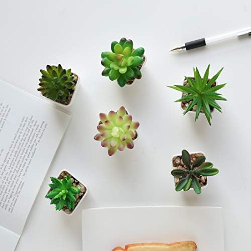 Nubry Mini Fake Succulent Plants Artificial Plastic Succulents Potted Faux Assorted Plants for Home Office Table Decoration, Set of 6