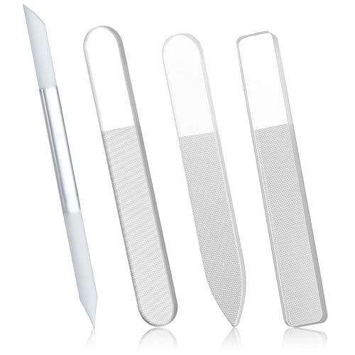 4PCS Glass Nail File Set, Women Crystal Fingernail Buffers Long Double Sided Glass Nail Buffer Professional Care Tools Kit Manicure Buffer Cuticle Trimmer for Pedicure Fingernails Toenail