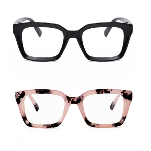 Image of Classic Clear Lens Glasses for Women Men Thick Square Frame Eyewear Non Prescription Eyeglasses 2 Pack