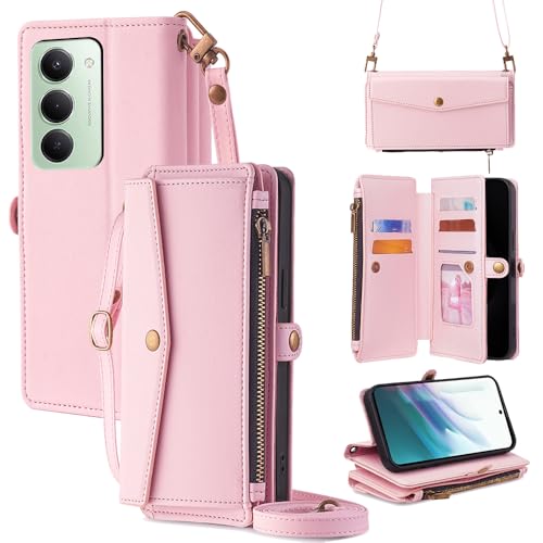 For Redmi 15 5G �P�[�X ���z�^ For ���b�h�~�[15 �蒠�^ �V�����_�[ �X�g���b�v��+�Z2�{ 5���J�[�h���[ 1���̎ʐ^���[�X�^���h�@�\ 1���̌������[ 1�̃W�b�p�[�|�P�b�g �h���E�h�R�P�E�h�Ђ� PU���U�[ �v���[���g COCOCL