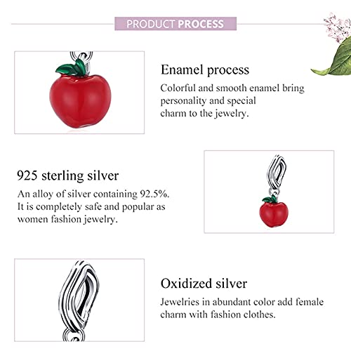 HMMJ Contas com pingente de prata esterlina S925, pingente de maçã vermelha epóxi artesanal DIY para