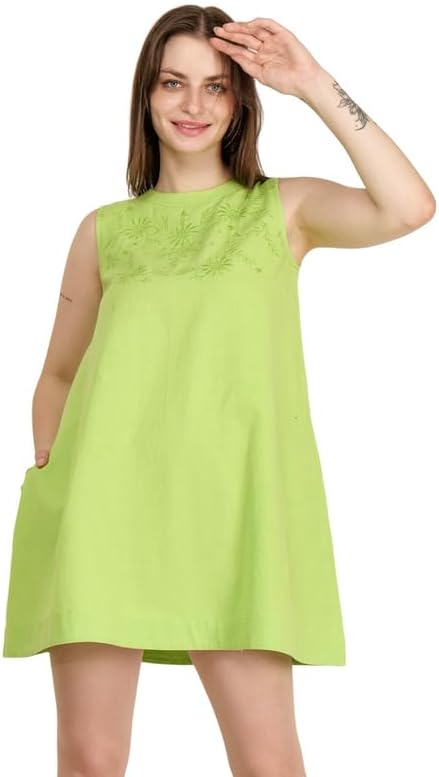 MYSTLinen Blend Embroidered Short A-Line Dress