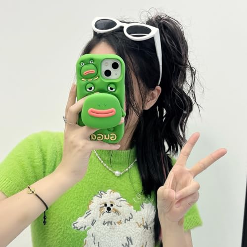 YAKVOOK Bracket Phone Case Compatible with iPhone 14,Cute 3D Cartoon Ugly Frog Holder Funny Soft Silicone Shockproof Protective Cover for Women Girls by YAKVOOK - Used condition - Image 3
