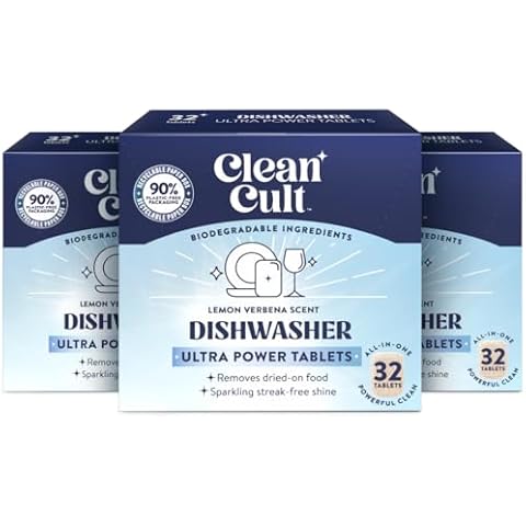 Cleancult Ultra Power Dishwasher Detergent Pods for Sparkling Streak-Free Shine, All-In-One, No Plastic Waste, 96 Count Cover