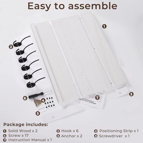 HRONRAD Shelf with Hooks, Coat Rack Wall Mount with 6 Double Metal Hooks, 17 Inch Farmhouse Wall Hooks with Shelf, for Entryway, Bathroom, Kitchen, White by HRONRAD - Image 7