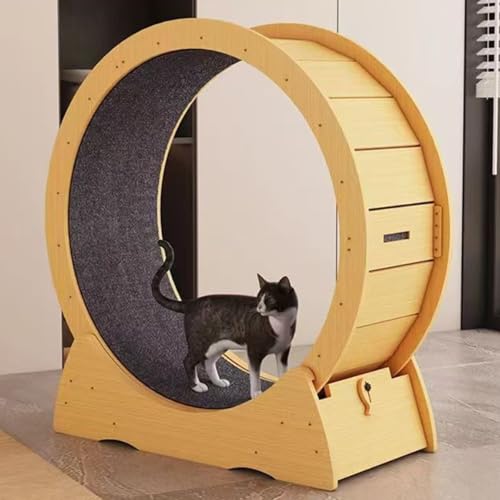 FLYXADQ キャットホイール 猫用トレッドミル 猫 回し車 猫 ルームランナー 木製 静音 爪研ぎ機能 猫ランニングホイール 猫 ルームランナー 室内運動用 運動不足のペットにも最適 ストレス発散 組み立て簡単(木の色,M)
