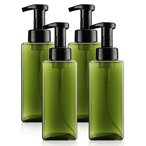 Foaming Body wash Dispenser, Suream 4 Pack 22oz/650ml Brown Modern Plastic Refillable Hand Soap Dispenser for Lotion, Shampoo, Square Large Container for Bathroom Body Wash, Office, Kitchen Sink