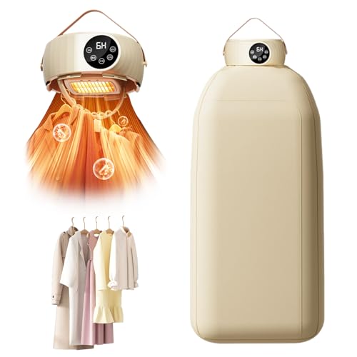 Spalivivre Sèche-Linge Portable Pliable, Mini Séchoir Électrique avec Minuterie 6H, Séchage Rapide PTC, Lumière Bleue Antibactérienne, pour Appartement Voyage Camping, Beige