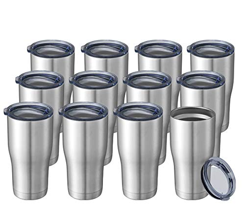 Image of HASLE OUTFITTERS 20 oz Tumbler Bulk, Stainless Steel Tumblers with Lid, Vacuum Insulated Tumbler, Double Wall Tumbler Cup, coffee mugs, Stainless Steel, 12 Pack