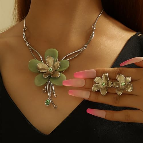 Vintage Chunky Statement Jewelry Set Retro Leaf Floral Geometric Bohemian Boho Bib Necklace Earring Set Fashion Costume Jewelry for Women Girls Wedding Party Prom Unique Gift 1