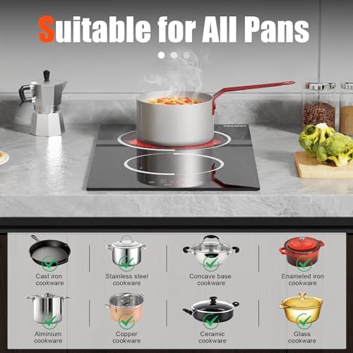 Jessier Electric Cooktop 12 Inch - 2 Burner Countertop & Built-in Ceramic Cooktop, Electric Stove Top with Glass Protection Metal Frame, 9 Heating Level, 3000W, 220-240V Hard Wire(No Plug) - 3