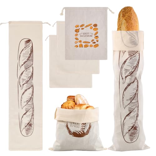 Paquete de 4 bolsas de almacenamiento de pan, bolsas de pan para pan casero, bolsa de pan de lino reutilizable, almacenamiento grande natural para pan artesanal, mantiene los panes frescos