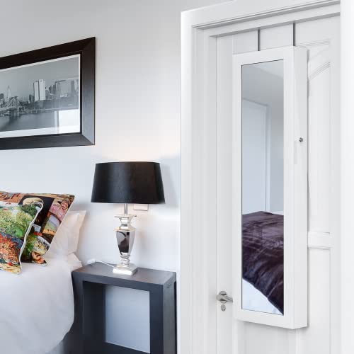 Jewelry Cabinet, Full-Length Mirror Cabinet With Lock, Over Door Hanging Jewelry Armoire Organizer With Large Capacity Storage #TOP2