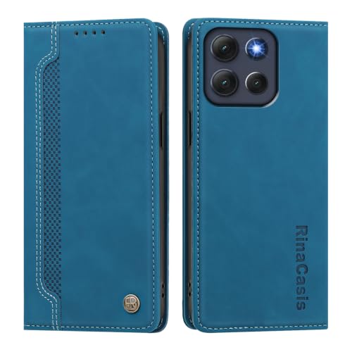 rongki Leather Case for Motorola Moto G86, Premium Synthetic Leather Magnetic Closure Folio Case with Soft TPU Inner Shell Card Slots Kickstand Phone Case for Motorola Moto G86, Light Blue