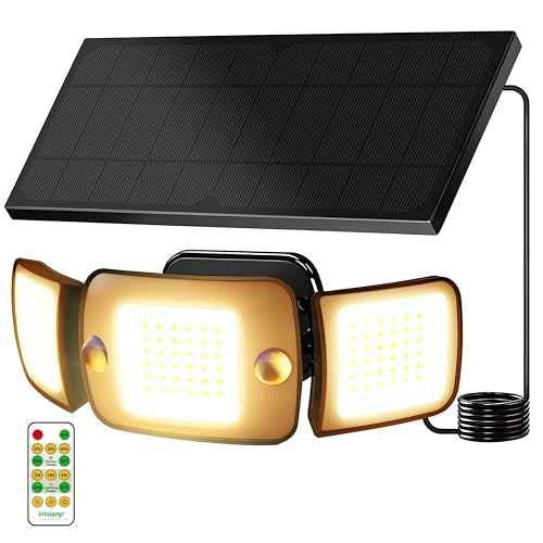 intelamp Outdoor Solar Flood Light Waterproof, Upgraded 6000mAh 1500LM/3000K Warm White 108 LED Dual Motion Sensor Dusk to Dawn Security Floodlight Exterior with Remote for Outside Garden Yard