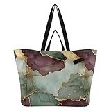 Bolsas grandes de lona de gran capacidad, para cocina, comestibles, playa, viajes, picnic, accesorios de mármol, verde salvia, borgoña