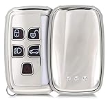 kwmobile Carcasa para Mando Compatible con Land Rover Jaguar Llave de Coche con Control Remoto de 5 Botones - Funda para Llaves de Coche con Botones de TPU - Plateado Brillante
