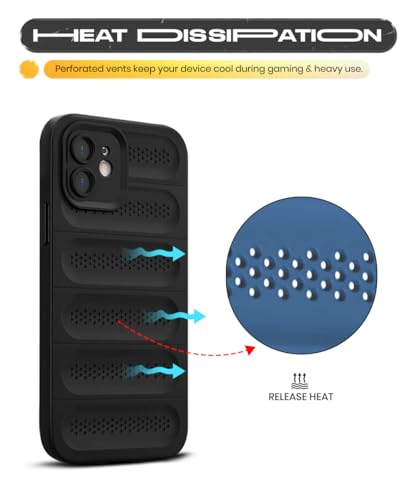 Image of WOW IMAGINE Ultimate Silicone Back Cover Case for iPhone 12 | Heat Dissipation Thin Soft TPU | 360 Camera Protection | Breathable Cooling Holes - Pitch Black