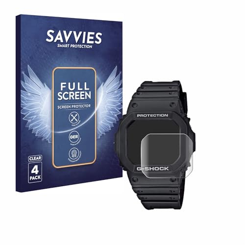 savvies 4x Full-Screen Protection Film for Casio G-Shock GW-M5610-1ER Full Cover Screen Protector 3D Curved [Edge to Edge, Scratch Proof, Ultra Clear]