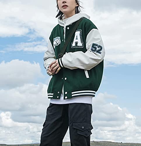 Mens Oversized Baseball Jacket Letter Embroidery Retro Coat Bomber Fashion Varsity Casual Jacket (Xxl, Green 2) #TOP2