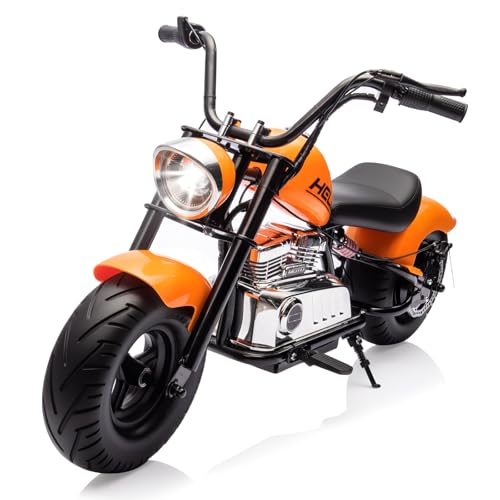 MUKIDY 24V Ride On Off-Road Motorcycle, Kids Electric Dirt Bike with 250W Motor, 3 Speed Up-to 12.4MPH, Adjustable Twist Throttle, Dual Suspension & Disc Brakes, Music, Led Lights, for Kids 8+, Orange