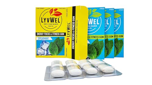 Image of LyvWel Energy Gum | 80mg Caffeine + 50mg Taurine per gem | All Natural | Sugar-Free Pre-Workout Boost: Your Essential Energy Supplement to Stay Awake (Spearmint, 3 Pack)
