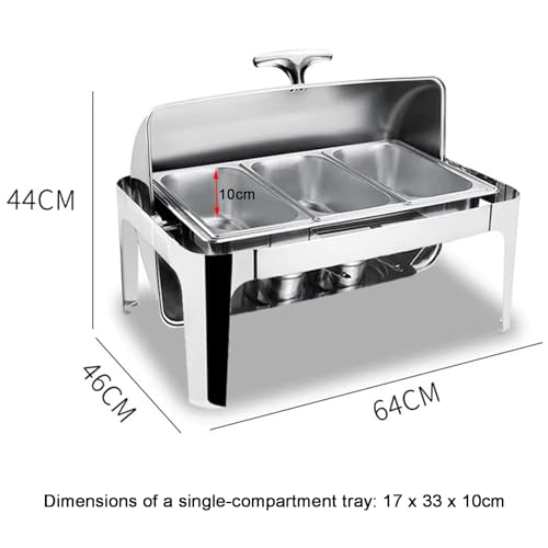 Juego de platos de acero inoxidable, calentador de alimentos y bandeja para servir, diseño de 2 rejillas para fiestas y bodas, incluye recipientes para condimentos, 6,5 cm